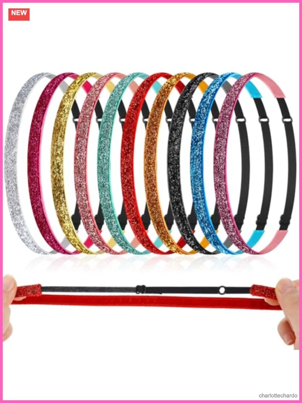 10 Pc Glitter Velvet Non Slip Headbands Stretch Elastic Hair Accessories